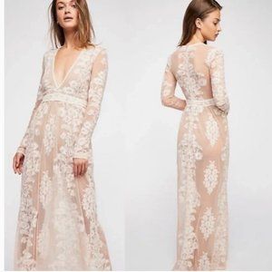 Ivory White Temecula Floral Lace Mesh Embroidered Maxi Dress